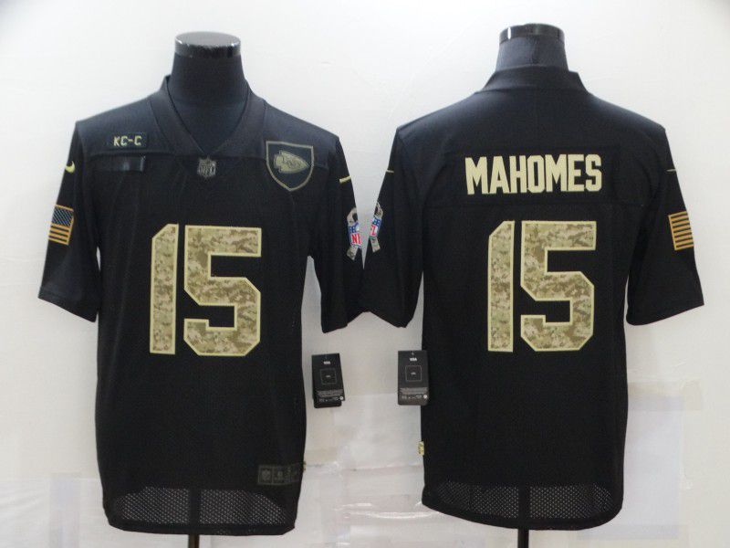 Men Kansas City Chiefs 15 Mahomes Black camo Lettering 2020 Nike NFL Jersey